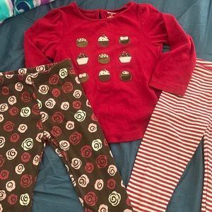Little girls Gymboree lot size 4 4T leggings long sleeve shirt red brown cupcake